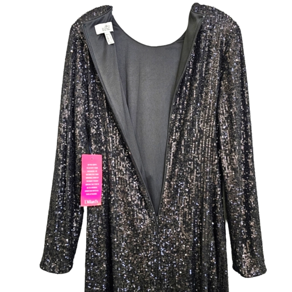 Nwt Belle Badgley Mischka Black Sequin Longsleeve Harley Long Fringed Sa… - Picture 12 of 17